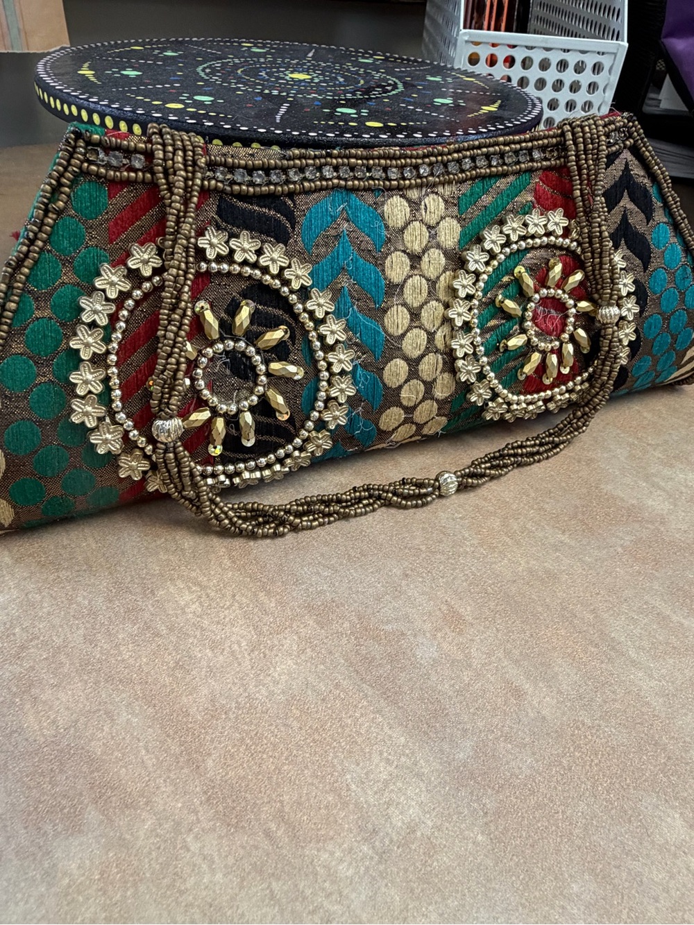 Embellished Beaded Trapeze Clutch